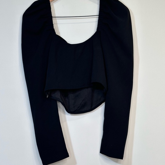 NWT ASTR the Label Women's Black Puff Sleeve Square Neck Corset Crop Top… - Picture 2 of 9
